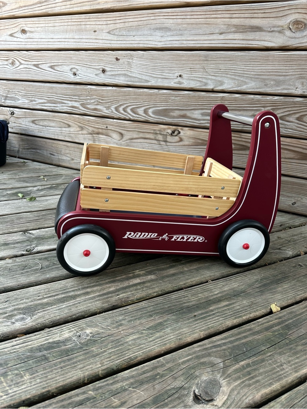 Radio Flyer Red Wooden Ride-On Wagon Walker with Natural Crate - Picture 2 of 6